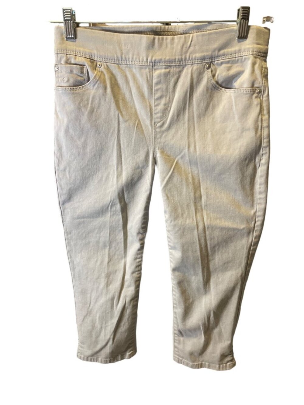 Gloria Vanderbilt 6P Light Gray Pull On Flat Front Cropped Pants Preppy Casual